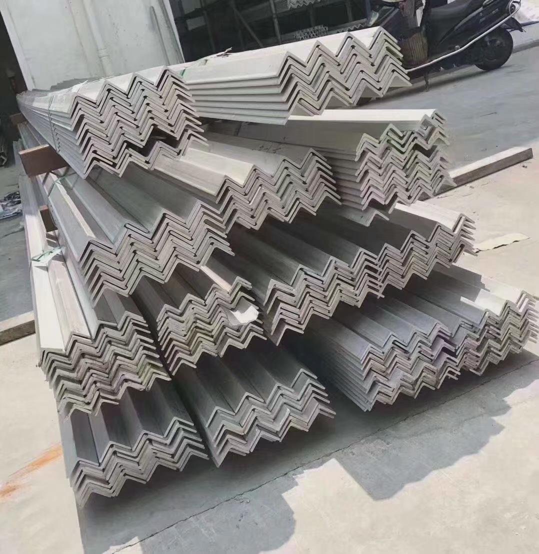 Galvanized angle steel in stockyard