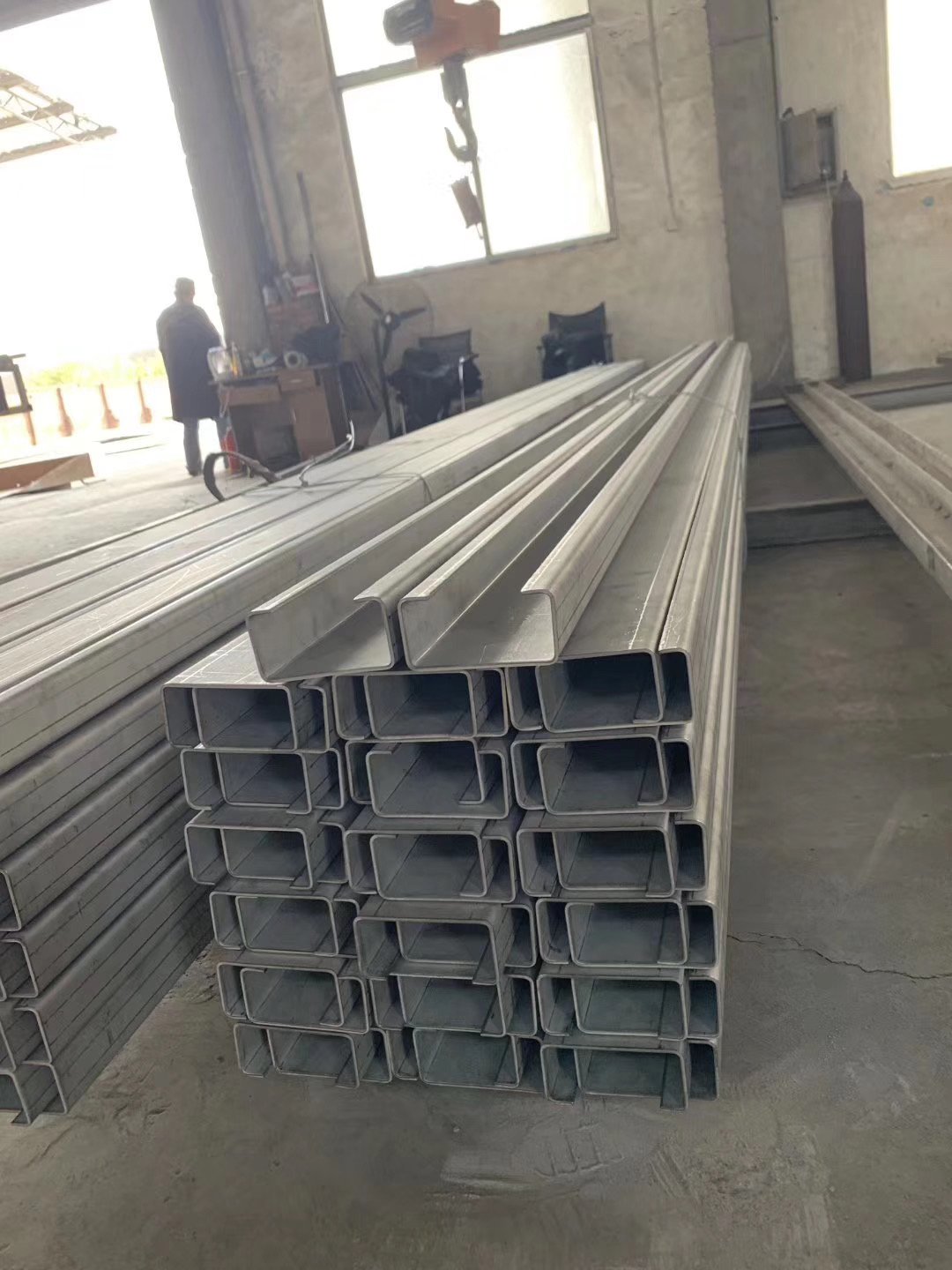 Galvanized channel steel in warehouse